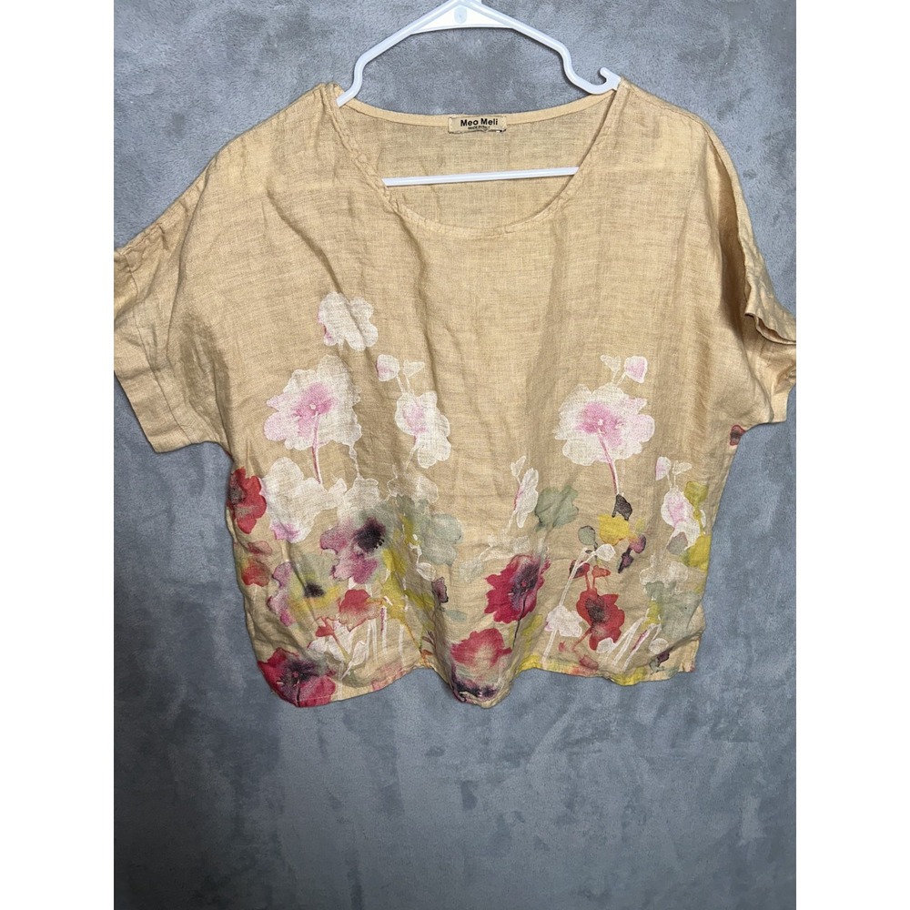 Meo Meli Italy 100% Linen AOP Floral Short Sleeve OS Shirt